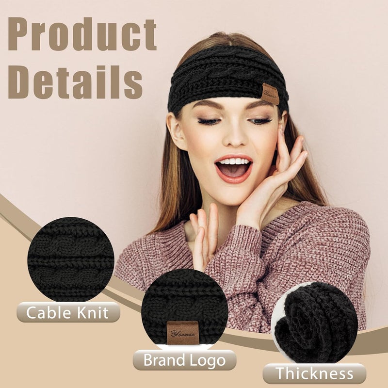 YSense 4 Pack Womens Ear Warmer Headband, Cable Knit Winter Headbands Fleece Lined Ear Warmers Stocking Stuffers for Women - Image 2